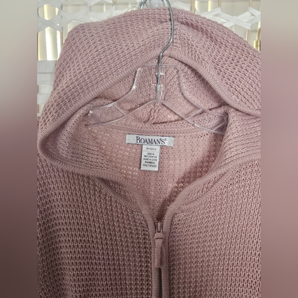 NWOT ROAMAN'S Mauve Pink Knitted Zip-Up Hoodie Sweater Jacket-M(14-16) - Picture 4 of 8